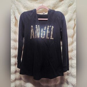 Victoria's Secret Black Hoodie with Gold 'Angel' Print Sz XS